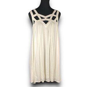 Flowy Ivory Cage Top Sun Dress Baby Doll Cream Cut Out Shift Dress Size M